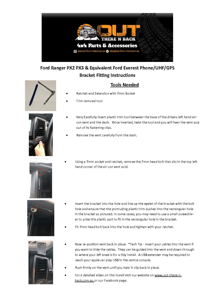 FORD PX2 PX3 RHD Ranger, Raptor and Everest Fixed Mobile Phone or UHF Mic Bracket image 1